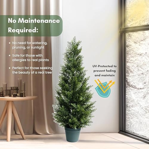 3FT Artificial Cedar Topiary Tree for Outdoor & Indoor Use – UV Rated Faux Cedar Tree in Planter, Fake Plants for Outdoor Planters & Indoor Decor, Ultra Realistic Artificial Shrubs (2 Pack) - size: 3ft
