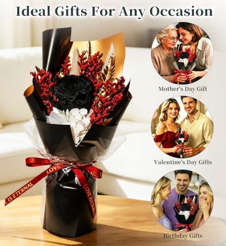 Preserved Flowers Bouquet,Flowers For Delivery,Black Rose Bouquets,Birthday Flowers Gifts For Women Mom Grandma Wife Friends,Real Roses Gift From Daughter Valentine’S Day Mothers Day Anniversary - color: Black, size: Rose Bouquet