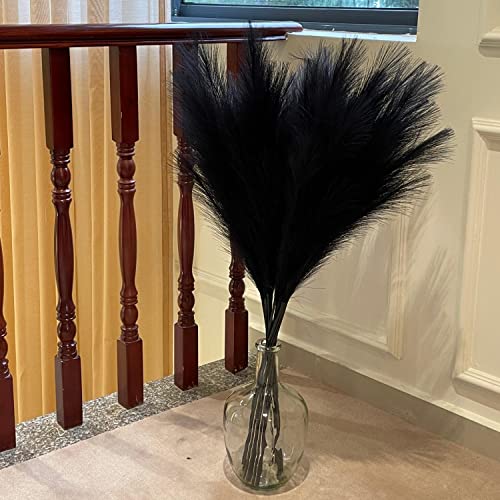 Black Pampas Grass, 9 PCS 37''/3.1FT Tall Fluffy Fake Pompas Floral, Large Artificial Pompous Grass Branches for Floor Vase Fillers, Boho Farmhouse Room Wedding Decor (Black) - color: Black