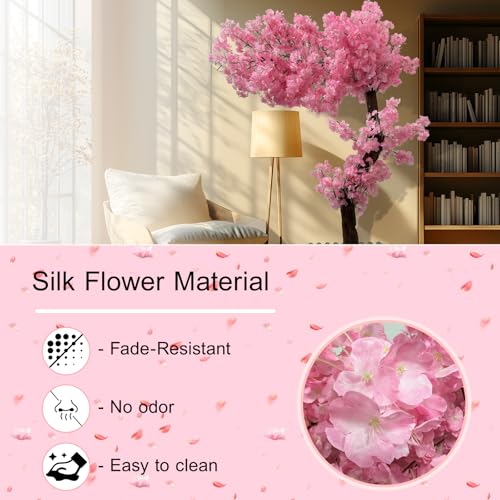 5ft Cherry Blossom Tree Artificial with Lights Faux Pink Artificial Flowers Handmade Fake Japanese Cherry Blossom Trees Decor for Indoor Outdoors - size: 5ft 3in