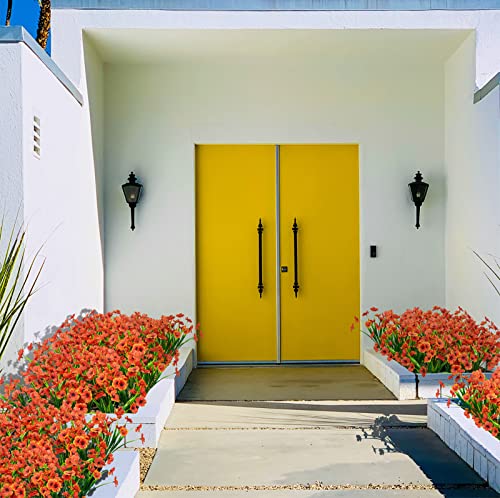 LikSoor 21 Bundles Artificial Outdoor UV Resistant Flowers No Fade Fake Outside Flowers Plastic Greenery Faux Shrubs Garden Porch Window Box Home Decoration (Orange) - color: Orange