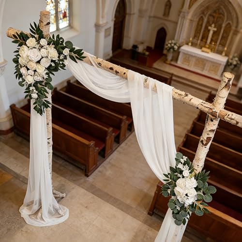 Garvee Arch Flowers with Drapes Kit (Pack of 3) - 2 Pcs Floral Arrangement, 1 Pcs Sheer Drape for DIY Wedding Ceremony Reception Arbor Backdrop Party Decor