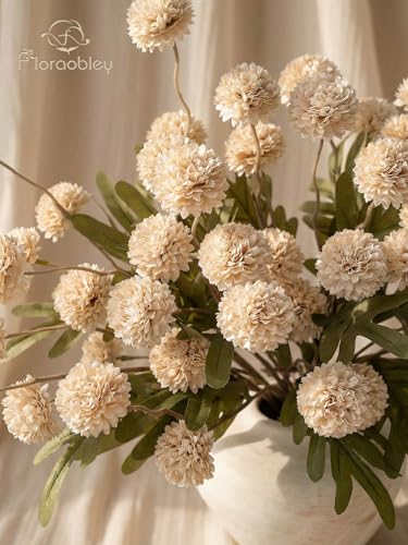 9pcs Beige Fake Flowers Silk Mini Mums with Stems, Faux Chrysanthemum Pompon Balls Artificial Flower Bulk for DIY Wedding Centerpieces, Vase Fillers, Table Floral Arrangements & Home Decor - color: Beige