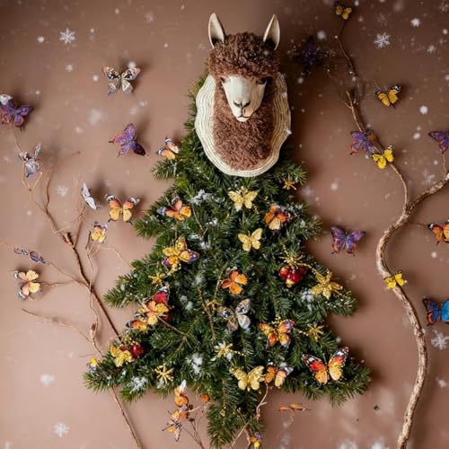 Artificial Butterfly, Silk Butterflys, Butterflies for Crafts for Floral Arrangements, 3D Butterfly Stakes Decor, Christmas Tree Decor, New Year Party Supplies - color: Multicolor-6-pcs