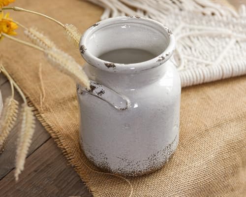 Quoowiit Ceramic Rustic Farmhouse Vase, Distressed Decorative Flower Vase for Home Decor, Ideal Shelf Decor, White Boho Vase for Living Room Bedroom Kitchen Office Decor Centerpiece Table Decorations - color: 8 Inch