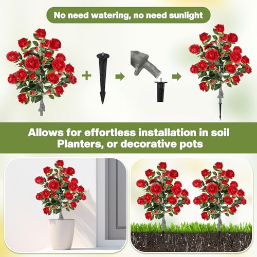 Lunmon 2 Pack 3ft Artificial Camellia Plants Tree 36" Faux Camellia Flower with Spike UV Resistant Realistic Fake Floral Blooming Bush for Indoor Outdoor Front Door Porch Backyard Garden, Burgundy - color: Burgundy, size: 3 ft