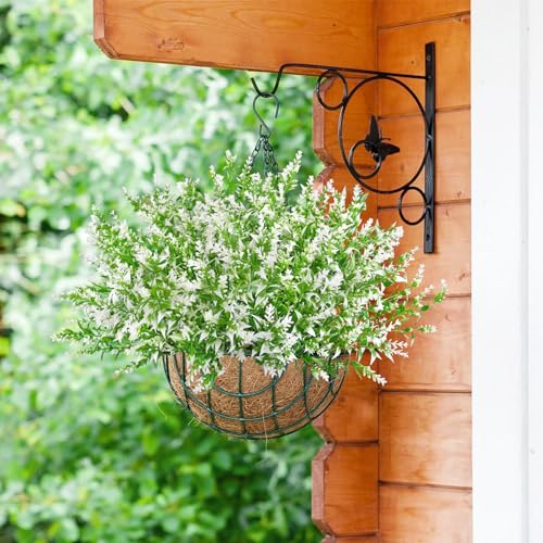 42 Pcs Fake Lavender Flowers Outdoor UV Resistant Faux Plastic Lavender Flowers No Fade Artificial Lavender Purple Plants for Outside Garden Porch Window Box Hanging Planter Decor (White) - color: White, size: 42 Pcs