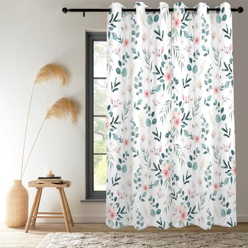 Renaiss Leaf Curtains Green Leaves Print Blackout Window Curtains for Bedroom Botanical Plants Grommet Top Room Darkening Window Drapes for Living Room 29W x 45L Inch Two Panel Set - color: Sage Green, size: 29"W x 45"L (Pack of 2)