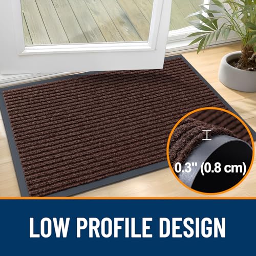 OLANLY Front Door Mat Indoor Outdoor Entrance, Waterproof Heavy Duty Doormat, Fade Resistant, Low Profile, Easy Clean Patio Porch Welcome Floor Mats for Entry, 29.5x17, Brown - color: Brown, size: 29.5" X 17"