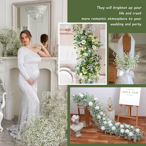 12pcs Babys Breath Artificial Flowers, White Real Touch Faux Baby Breath Flowers Artificial Bulk, Fake Gypsophila for Wedding Bouquet Home Arrangements Garden Party Decor (Each Stem has 5 Branches)