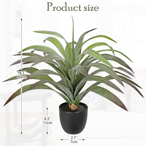 Briful Faux Agave Plant 18.1in Artificial Agave Potted Plant Fake Outdoor Plants for Home Office Living Room Bedroom Kitchen Table Decor - color: Grey Green