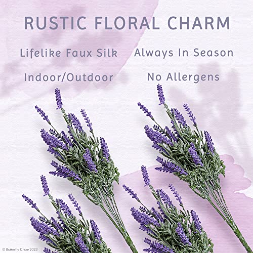 Butterfly Craze Lavender Artificial Flower Stems - UV-Protected Outdoor Artificial Plants - Plastic Flowers for Outdoors - Floral Picks for Weddings & Centerpieces - 4 Pack, 14.5"-16.5" - size: 4 Piece Bundle