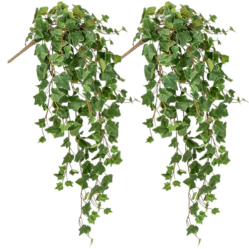 Hollyone 2pcs Artificial Hanging Plants 35.4" Fake Ivy Vine Faux Ivy Leaves Fire and UV Resistant Hanging Plant Wall Greenery for House Room Patio Indoor Outdoor Home Shelf Office Wedding Decor - color: Fire and Uv Resistant-style 2, size: Medium-2 Pack-U