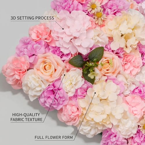 3D Flower Wall Backdrop 6 Pack, 24x16 Inch Pink & Purple Artificial Rose Panels for Wedding, Party, Photo Studio, Home & Fence Decor - color: Pink and Purple, size: 6PCS-16x24