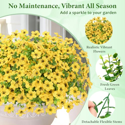 Elyum Artificial Flowers for Outdoors, 18 Bundles Artificial Plants & Flowers Outdoor, UV Resistant Faux Flowers Outdoor Fake Flowers for Outside Porch Window Box Decoration(Yellow) - color: Yellow, size: 18 Pack