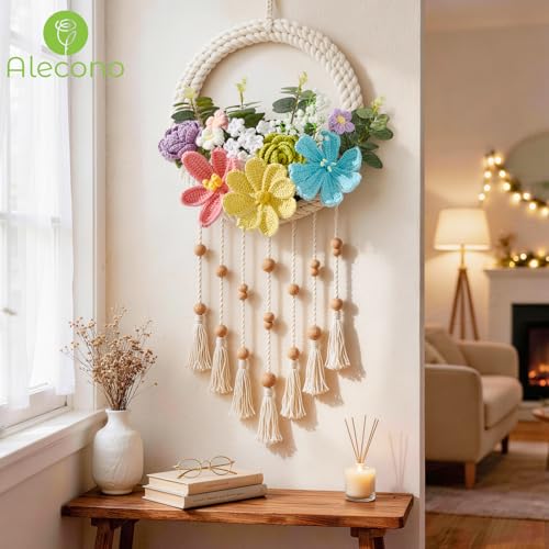 Alecono Crochet Flower Bouquet, Pastel Knitted Flowers, Crochet Tulip Rose Flower for Lover Anniversary Birthday Party Mother's Day Graduation Gifts (Include Card) - color: Pastel, size: Large
