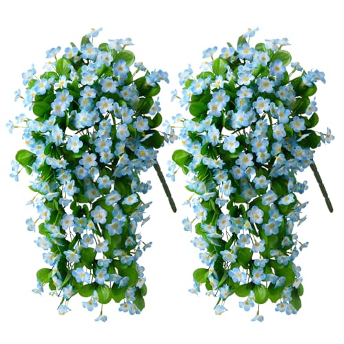 ZFProcess Artificial Fake Hanging Flowers Plants for Outdoor Spring Decoration, 2PCS Faux Silk Violet UV Resistant Look Real Trailing Vines for Outside Home Planter Porch Patio(Blue) - color: Blue