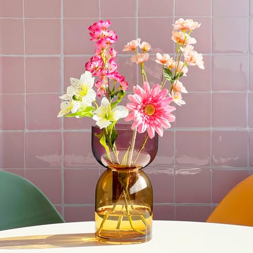 Cloudnola Large Reversible Glass Flower Vase and Bud Vase, Yellow and Pink, 9.5" Height x 5.6" Dia, Home, Wedding, and Event Decor