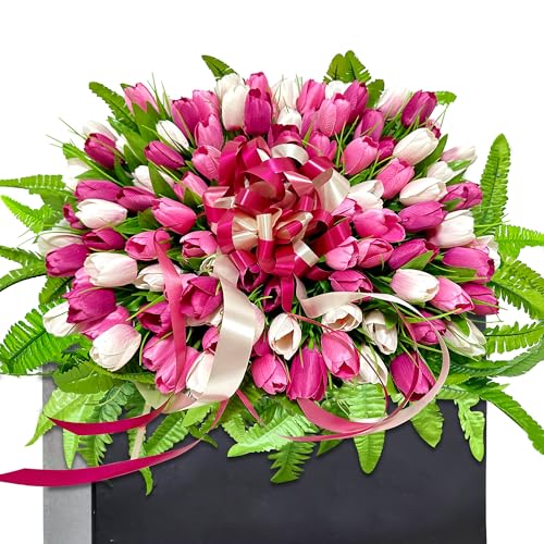 FLOWERIA Spring Flowers for Cemetery Grave Decoration Headstone Flower Saddle with Artificial Tulips, Large Size - color: Pink-white, size: Saddle
