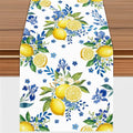 Lemon and Blue Floral Table Runner, 72 x 13 inches, White | Seasonal Kitchen Dining Table Decoration, Home Party Birthday Wedding Decor - size: 72 Inches X 13 Inches