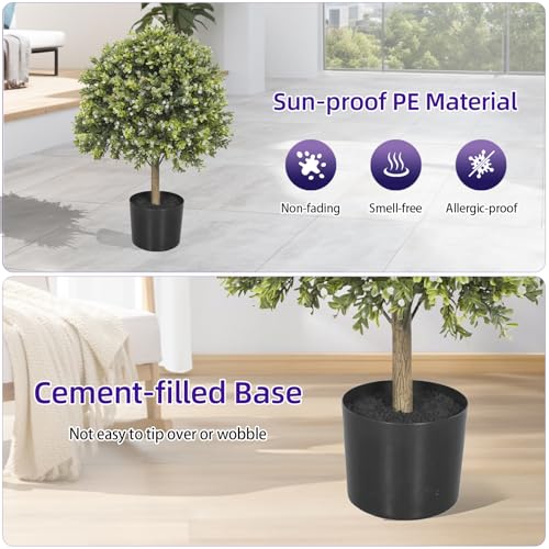 Artificial Cedar Topiary Ball Trees, Set of 2 Fake Shrubs Bushes, UV Resistant Faux Evergreen Tree for Front Porch Outdoor Garden Decor - color: Cedar, size: with Pot