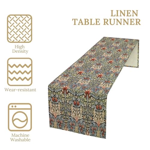 William Morris Style Plant Table Runner for Table Decor, Rustic Art Tree Lemon Vintage Botanical Printed for Kitchen Dining Room Living Room Farmhouse Party Holiday Decorate 13" x 36" - color: William Morris_11, size: 13"W x 36"L (Pack of 1)