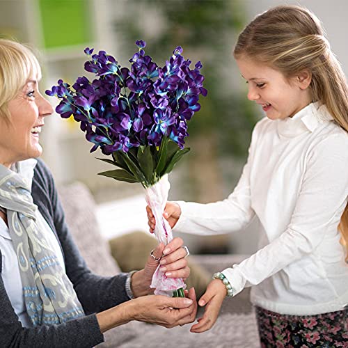 26.7'' Artificial Orchid Stems Purple Blue Silk Turquoise Orchids Flowers for Wedding Bridal Bouquet Boutonniere Wreath Table Centerpiece Outdoor Decor (12 Stems) - color: Purple-blue