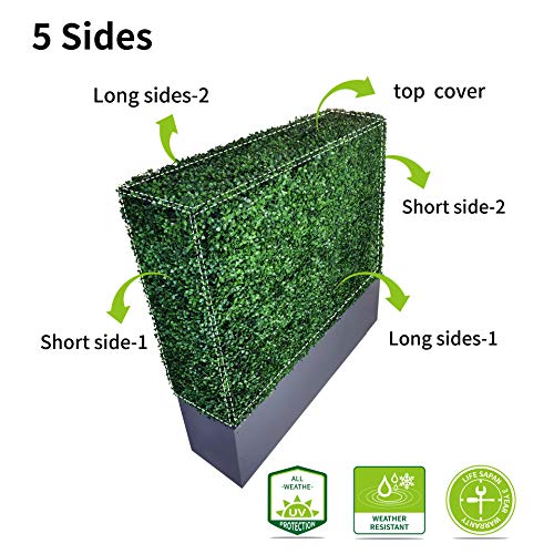 Artificial Boxwood Hedge Wall (38" Width* 12" Deep* 48" Height) with Dark Gray Stainless Steel Planter Box (48.0) - size: 38"W*12"D*48"H