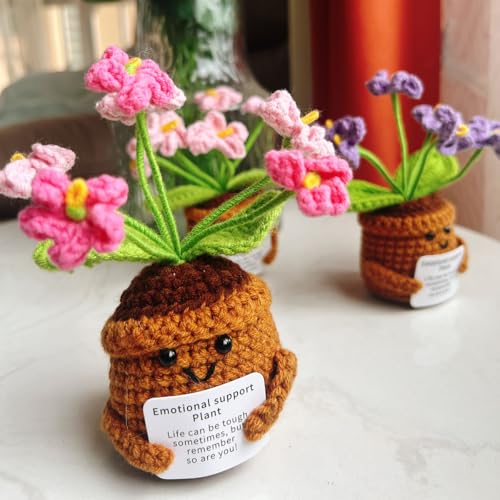 Artificial Crochet Flowers, Handmade Knit Floral Arrangements for Home Decor, Wedding Bouquet Centerpiece Gift for Mother’s Day, Birthday, Anniversary, Kitchen, Office Desk (Gradient Pink-B) - color: Gradient Pink-b