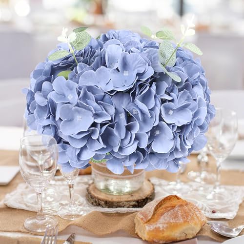 AVIVIHO 65pcs Fake Flowers Dusty Blue Hydrangea Artificial Flowers Bulk (Not Squished, No Steaming Need) Silk Flowers with Stems for Wedding Decor,Home,Baby Shower,Table Centerpieces Decoration - color: Dusty Blue, size: Medium