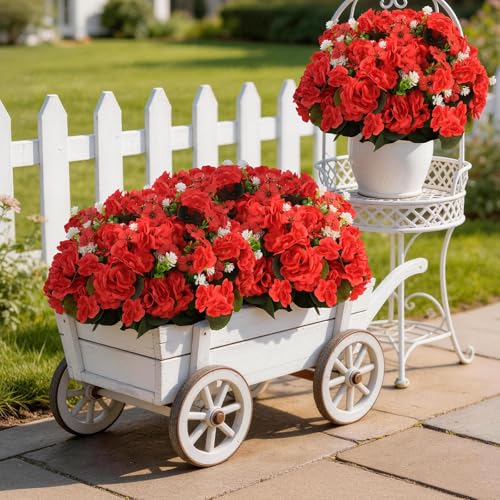 Olatay 12 Bundles Mixed Color Artificial Flowers for Outdoor, Artificial Geraniums Flowers for Outdoor, UV-Resistant Fake Geraniums for Porch, Balcony, Garden, Indoor Decoration (Red) - color: Red