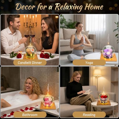 Preserved Colorful Real Rose in Glass with Scented Candles–– Forever Flower Romantic Anniversary Christmas Birthday Valentines Mothers Day Gifts for Mom, Women, Wife, Girlfriend, Her, Grandma - color: Colorful