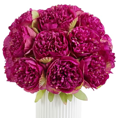 SITUMEIZI 2 Bouquet 10 Heads Artificial Peony Silk Flower Leaf Home Office Wedding Party Festival Bar Decor(Burdungy) - color: Burgundy