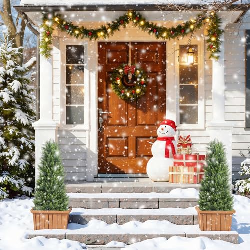 3ft Artificial Cedar Topiary Trees Set of 2, 36'' UV Resistant Faux Plants Outdoor, Faux Evergreen Cone Bushes & Shrubs for Front Porch Planter Decor - color: Cedar Green, size: 36in