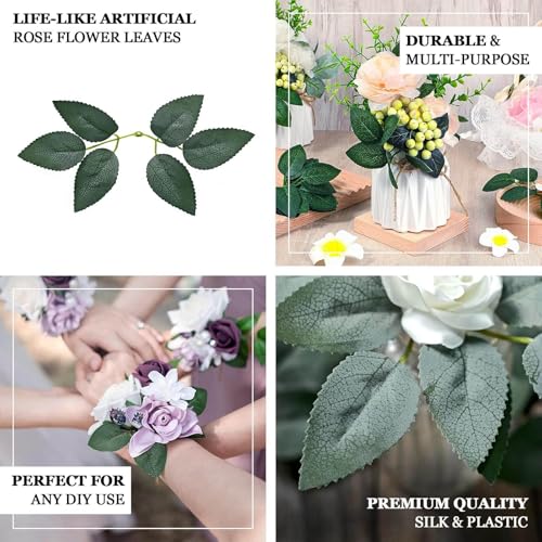 Efavormart 100 Pack Frosted Green Artificial Rose Leaves, Bulk DIY Silk Greenery for Wreath Making, Corsages and Professional Floral Crafts - color: Frosted Leaf01