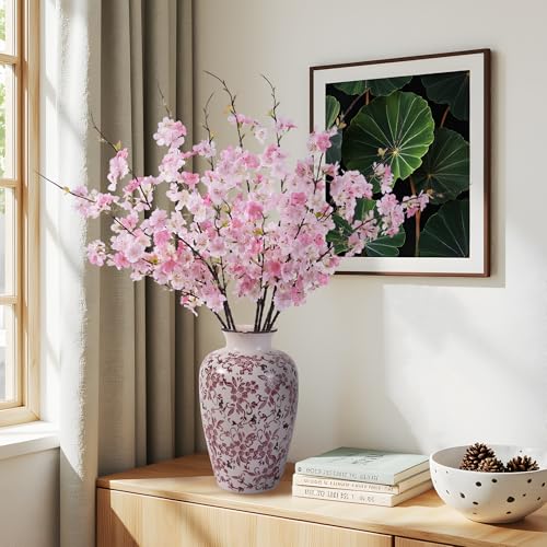 Artificial Cherry Blossom Branches 27.6In Silk Cherry Blossom Branches Long Stem Artificial Flowers for Tall Vase, for Home Decor, Weddings Decor, Parties & Festival Gifts 8PCS ，Pinkish White - color: 8pcs Pinkish White