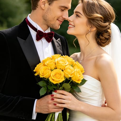 15PCS Artificial Flowers Fake Roses, Silk Artificial Yellow Roses with Stems Realistic Bouquets for Autumn Wedding Decorations Home Decor Party Crafts DIY - color: Yellow