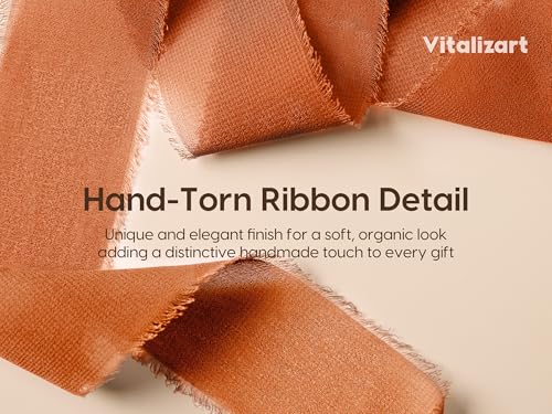 Vitalizart Fall Handmade Chiffon Silk Ribbon Fringe 1.5" x 21 Yd Terracotta Cream Frayed Edges Ribbons for Wedding Invitations Bridal Bouquets Gifts Wrapping Crafts Holiday Party Decorations - color: Terracotta & White