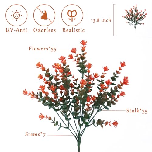 NETAP Outdoor Artificial Flowers UV Resistant, 20 Bundles Fake Realistic Floral Greenery Plants for Outside Porch, Window Boxes, Garden, Yard, Inside Home Table Decor,GreenOrange - color: Greenorange