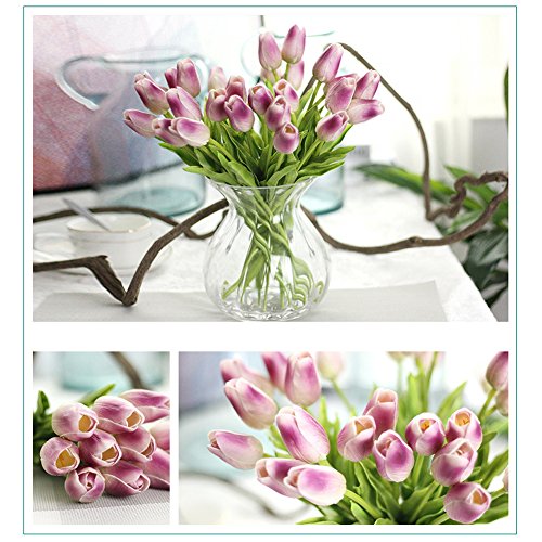 30 pcs Real-Touch Artificial Tulip Flowers Home Wedding Party Decor - color: Light Purple