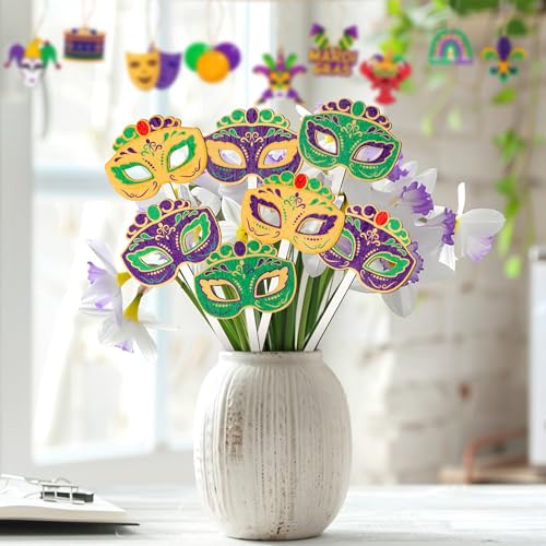 TICIAGA Carnival Mask Wooden Picks - 14PCS Circus Mask Double-Sided Wooden Decorative Picks for Home Vase Filler Mardi Gras Colorful Mask Wooden Picks Decor for Carnival Party Decorations Supplies - color: Carnival Mask