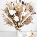 120Pcs Natural Dried Cotton Flower Bouquet - 17'' Boho Pampas Grass, Lavender, Cotton Stems, Bunny Tails, Eucalyptus & Wheat - Rustic Boho Farmhouse Decor for Vase, Wedding, DIY Crafts