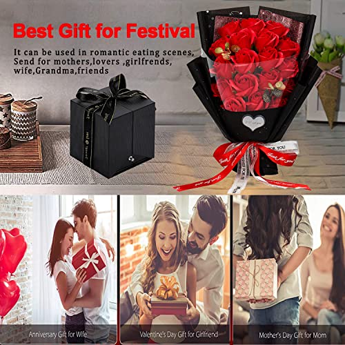 EIGHTOWN Roses Bouquet Artificial Flower - Preserved Red Rose Flowers with Love Necklace for Her - Unique Gifts Valentine's Day, Mother's Day, Thanksgiving, Birthday, Anniversary - color: Bright Red