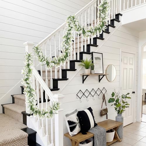 2 Pack Artificial Petunias Flowers Garlands, 6FT White Morning Glory Fake Hanging Flowers Eucalyptus Vines for Decoration Silk Flowers for Outdoor Home Garden Wall Wedding Decor(White) - color: White