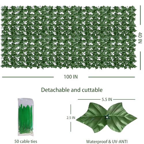 ODTORY Artificial Ivy Privacy Fence Wall Screen: 40X100 in UV-Anti Faux Greenery Backdrop Ivy Vine Leaf Hedges Fence Panels for Patio, Balcony, Garden, Backyard Indoor Outdoor Green Decor - size: 40 in x 100 in- Vine Leaf