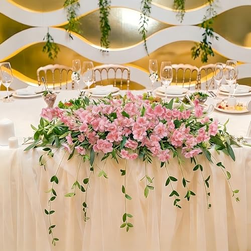 2 PCS Deep Pink Artificial Cherry Blossom Garland, 135 Head Flowers Vine with Green Leaves for Spring Home Decor, Wedding, Party, Indoor Decoration, Mother's Day and Valentine's Day Gifts - color: 2pcs 135-head Deep Pink