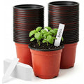 100 Pack 4 Inch Plastic Nursery Pots, Seed Starter Pots with Drainage Holes, Small Plant Containers for Seedlings, Seed Starting Flower Pots with 100 Plant Labels