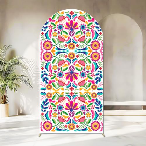 Sensfun Mexican Fiesta Arch Backdrop Cover Cinco De Mayo Wedding Baby Shower Decorations,2-Sided Colorful Mexican Otomi Flowers Backdrop Arch Covers for Mexico Talavera Birthday Party Decor 2.1x5ft - size: 2.1 x 5 ft