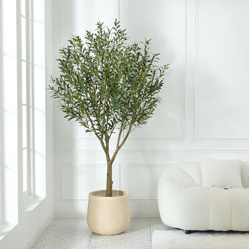 VeriNatural Artificial Olive Tree 7FT - Large Fake Olive Trees Indoor with 3066 Silk Leaves, Outdoor Potted Faux Plant with UV Resistant for Living Room,Office,Patio, Home Decor,VN157 - size: 7ft