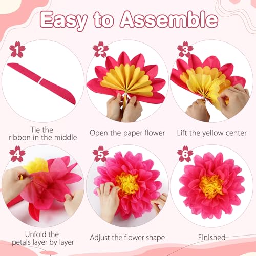 BestoFun 14 PCS Hot Pink Tissue Paper Flowers – Party Decorations for Birthday, Baby Shower, Wedding, Bridal Shower, and Fiesta Events - color: Hot Pink